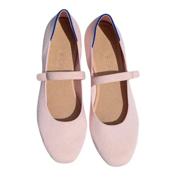 Rothy's The Square Mary Jane Flats Women's 9 Bubbly Pink Knit Washable Eco - Picture 2 of 9